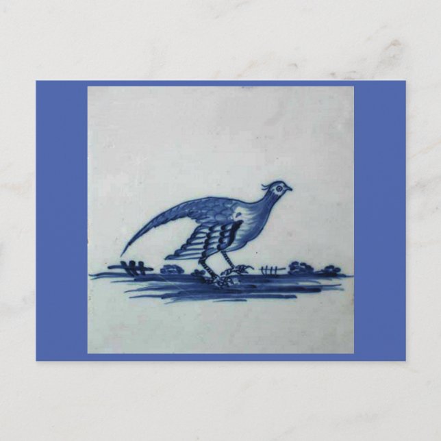 Carte Postale Carrelage Bleu Delft antique - Grouse dans l'Herbe (Devant)