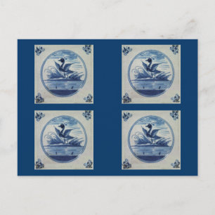 Carte Postale Carrelage bleu Delft - Canard dans l'eau
