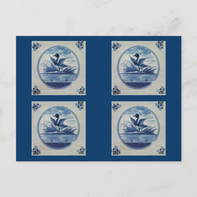 Carte Postale Carrelage bleu Delft - Canard dans l'eau (Devant)