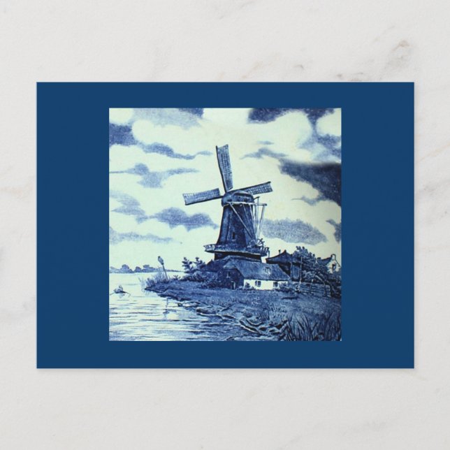Carte Postale Carrelage bleu vintage Delft - Windmill (Devant)