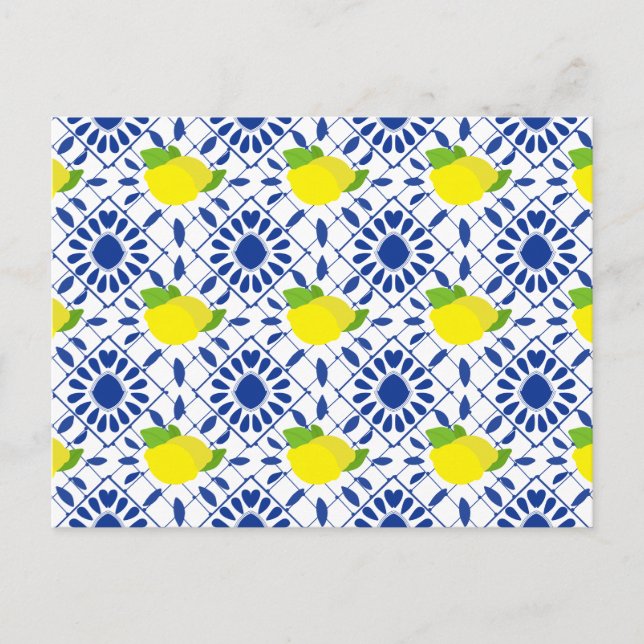 Carte Postale Carrelage de citron géométrique bleu (Devant)