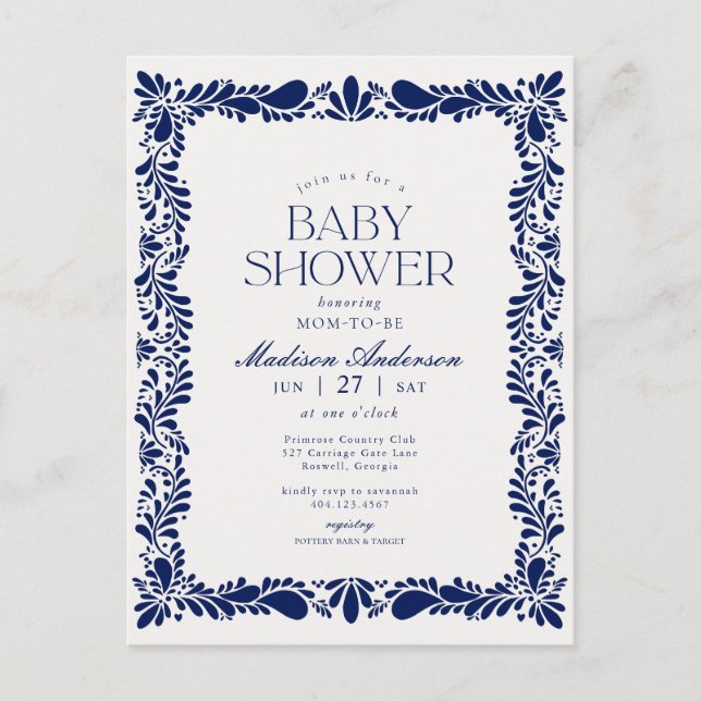 Carte Postale Carrelage de Talavera bleu Fête espagnole Baby Sho (Devant)