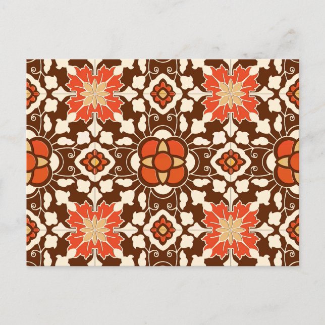 Carte Postale Carrelage Floral marocain, Brown, Rust et Beige (Devant)