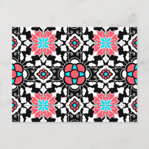 Carte Postale Carrelage marocain floral, noir, blanc et rose cor