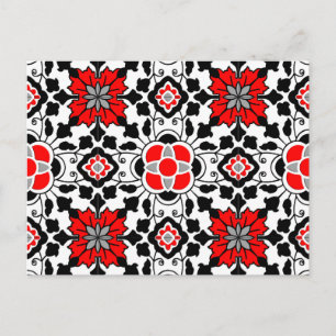 Carte Postale Carrelage marocain floral, rouge profond, noir et