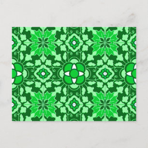 Carte Postale Carrelage marocain floral, vert Jade clair et fonc