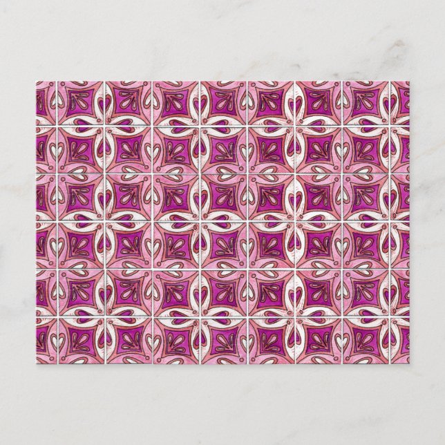 Carte Postale Carrelage rose Design 2 - Coeurs (Devant)