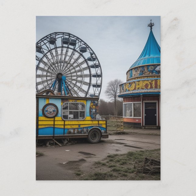 Carte Postale Carrousel Abandonné Roue de Ferris Vide et Chapite (Devant)