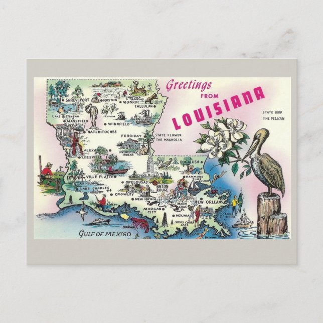 Carte postale Carte de l'État Louisiane (Devant)
