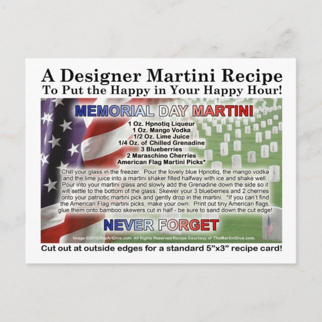 Carte postale Carte de recette Martini Day Memoria (Devant)