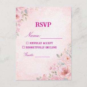 Carte Postale "Carte de réponse RSVP de mariage floral rose blus