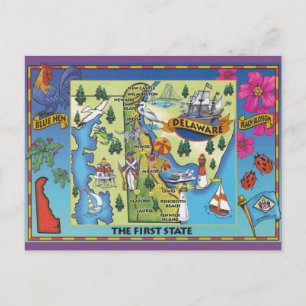 Carte postale Carte d'état du Delaware