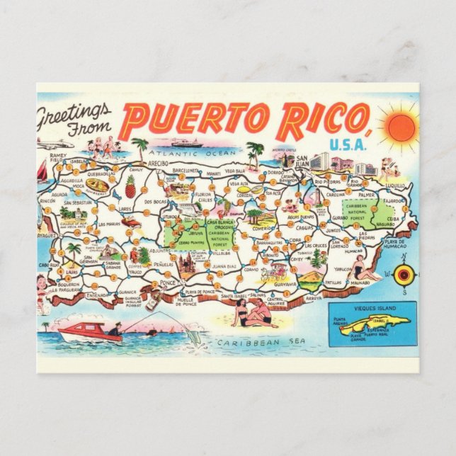 Carte postale Carte Porto Rico illustrée (Devant)