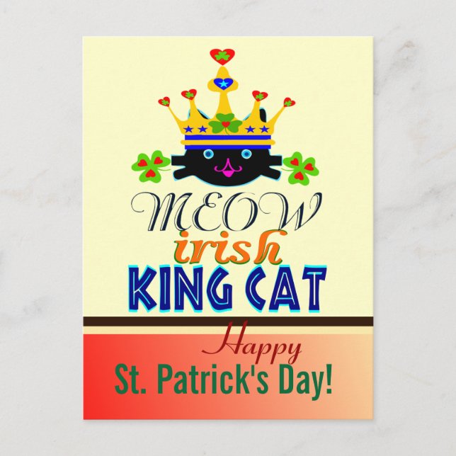 Carte Postale ♫♥Carte postale de la Saint-Patrick avec chat roi  (Devant)