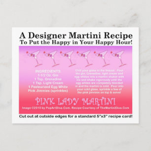 Carte postale Carte Recette Pink Lady Martini