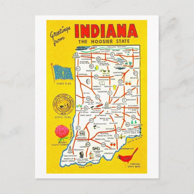 Carte postale Carte Vintage Indiana (Devant)