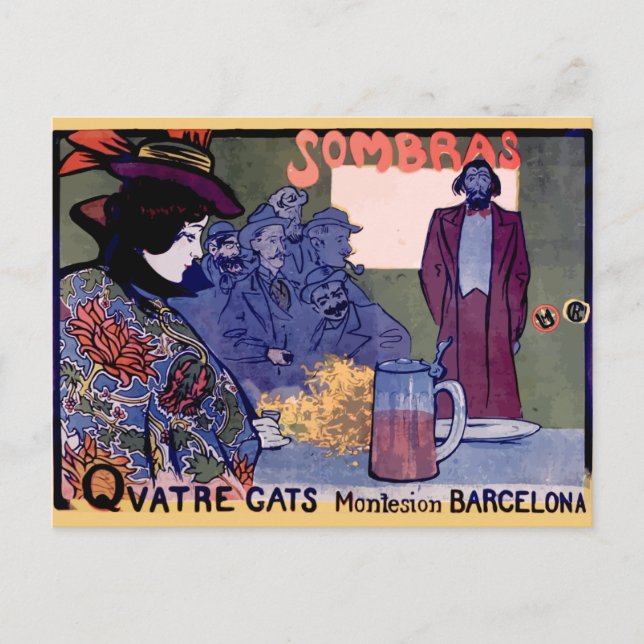 Carte Postale Cartel "Els Quatre Gats" modernista de Ramón Casas (Devant)
