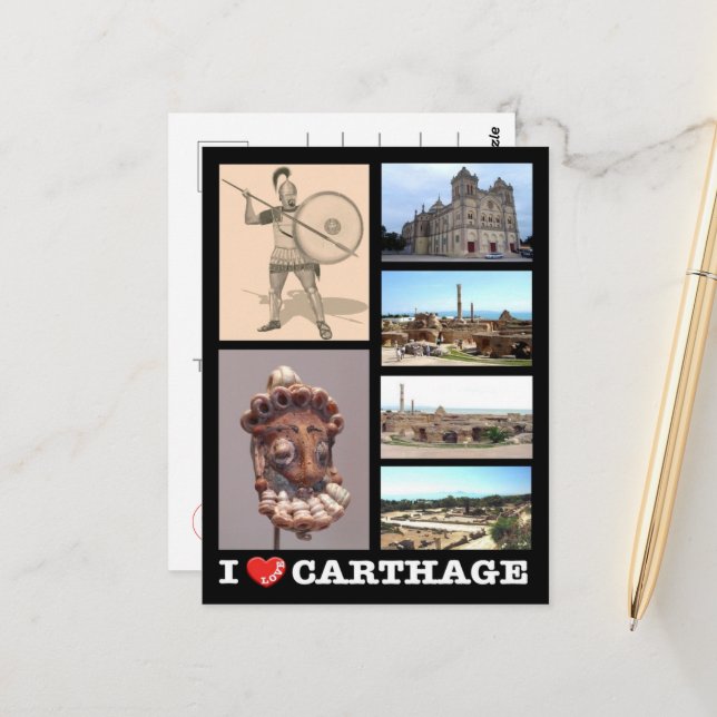 Carte Postale Carthage - J'aime - Tunisie - (Devant/Arrière en situation)