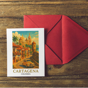 Carte Postale Carthagène vintage Colombie Art rétro