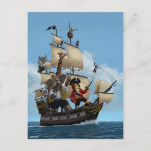 Carte Postale Cartographie Animal Pirate Ship