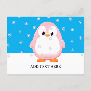 Carte Postale Cartographie Pingouin Rose Cute Flacons de neige P