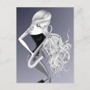 Carte Postale Cartoline monochrome grise de la Dame Saxophoniste