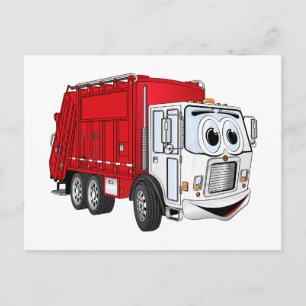 Carte Postale Carton de camion à ordures blanc rouge