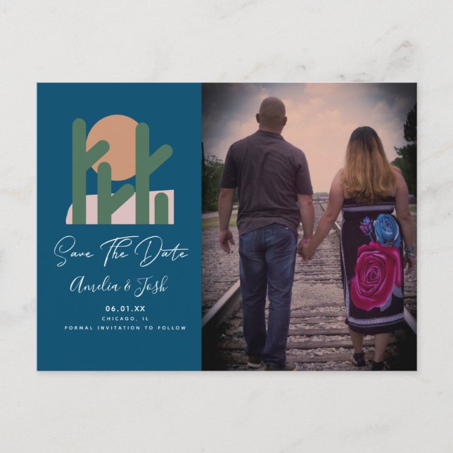 Carte Postale Carton de faire-part de mariage Navy Cactus Tropic (Devant)