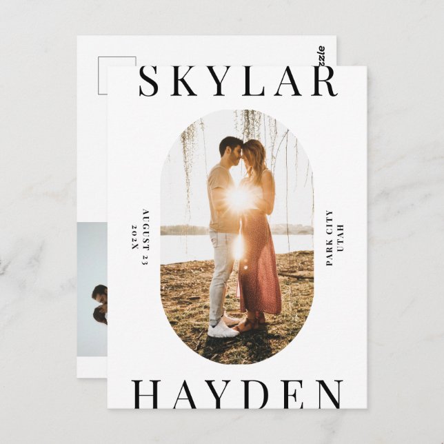 Carte Postale Carton de faire-part moderne ovale tendance avec p (Devant / Derrière)