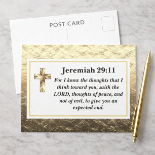 Carte Postale Carton de Jérémie 29:11 Classy Gold avec verset bi