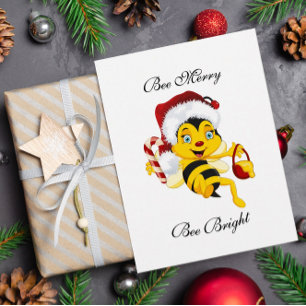 Carte Postale Carton de Noël d'abeille Joyeux