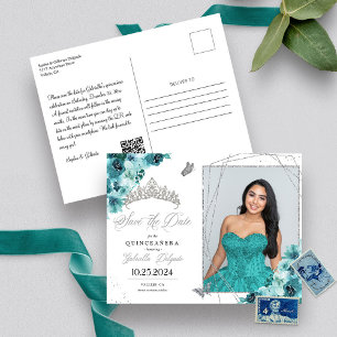 Carte Postale Carton de photo de Quinceañera avec Diadème Turquo