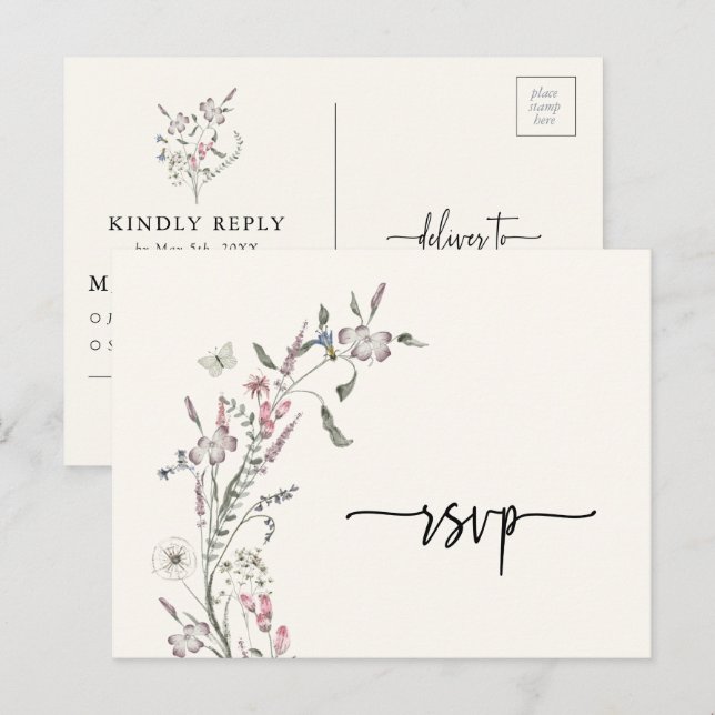Carte Postale Carton de réponse de mariage floral (Devant / Derrière)