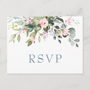 Carte Postale Carton de réponse de mariage Roses Eucalyptus Gree