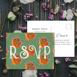 Carte Postale Carton de réponse unique pour mariage aux fleurs s