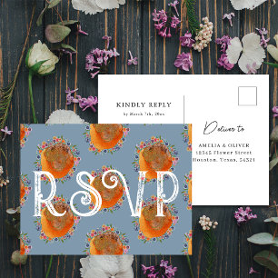 Carte Postale Carton de réponse unique pour mariage aux fleurs s