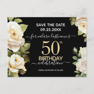 Carte Postale Carton de sauvegarde pour les 50 ans Roses Blanche