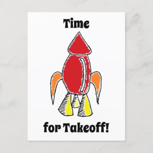 Carte Postale Carton de vaisseau spatial Red Rocket Ship