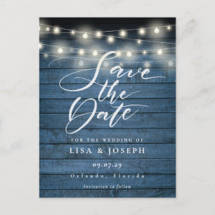 Carte Postale Carton d'invitation à l'économie Bleu Rustique ave