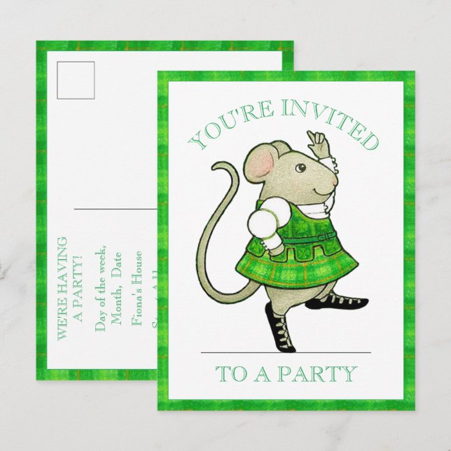 Carte Postale Carton d'invitation à une soirée IRISH JIG MOUSE (Devant / Derrière)
