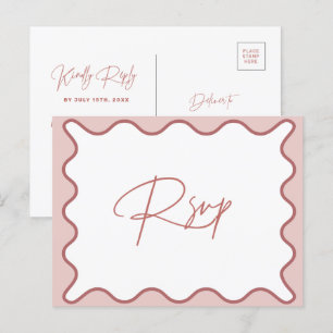 Carte Postale Carton d'invitation avec bordure ondulée rose et b