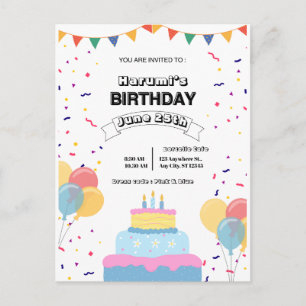 Carte Postale Carton d'invitation coloré pour une fête d'anniver