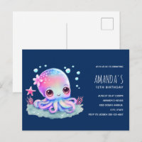 Carton d'invitation d'anniversaire de pieuvre mign