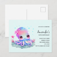 Carton d'invitation d'anniversaire de pieuvre mign