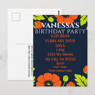 Carte Postale Carton d'invitation d'anniversaire élégant Pavots