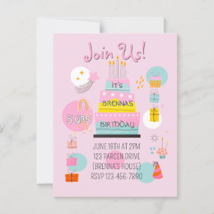 Carte Postale Carton d'invitation d'anniversaire fantaisiste pou
