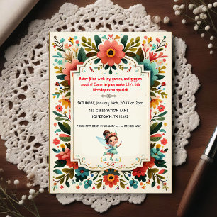 Carte Postale Carton d'invitation d'anniversaire floral de fée e