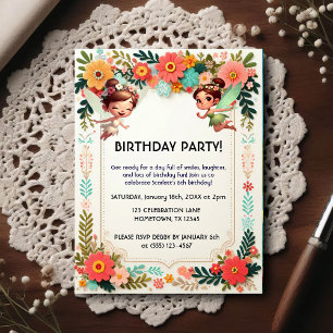 Carte Postale Carton d'invitation d'anniversaire floral de fée e