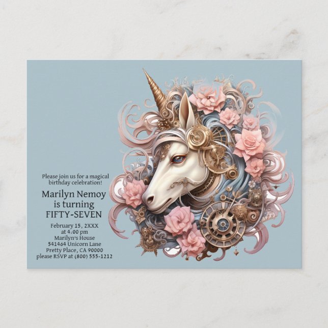 Carte Postale Carton d'invitation d'anniversaire Licorne Inviter (Devant)