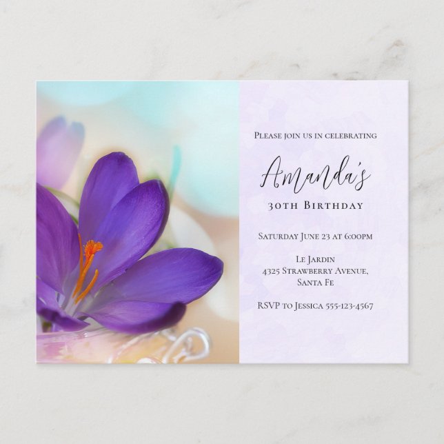 Carte Postale Carton d'invitation d'anniversaire Purple Spring C (Devant)